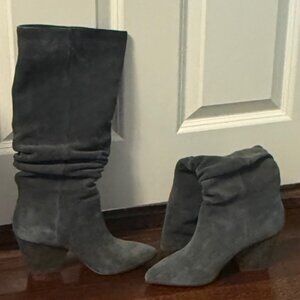 Clayton Slouchy Boot, 7.5, blue-grey suede, barely worn
